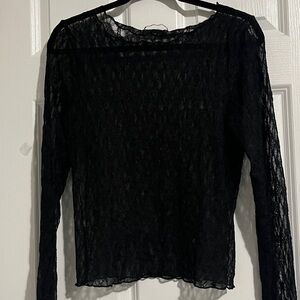 Abercrombie Lace Mesh Black Long Sleeve  Fitted Top Size Large See Through